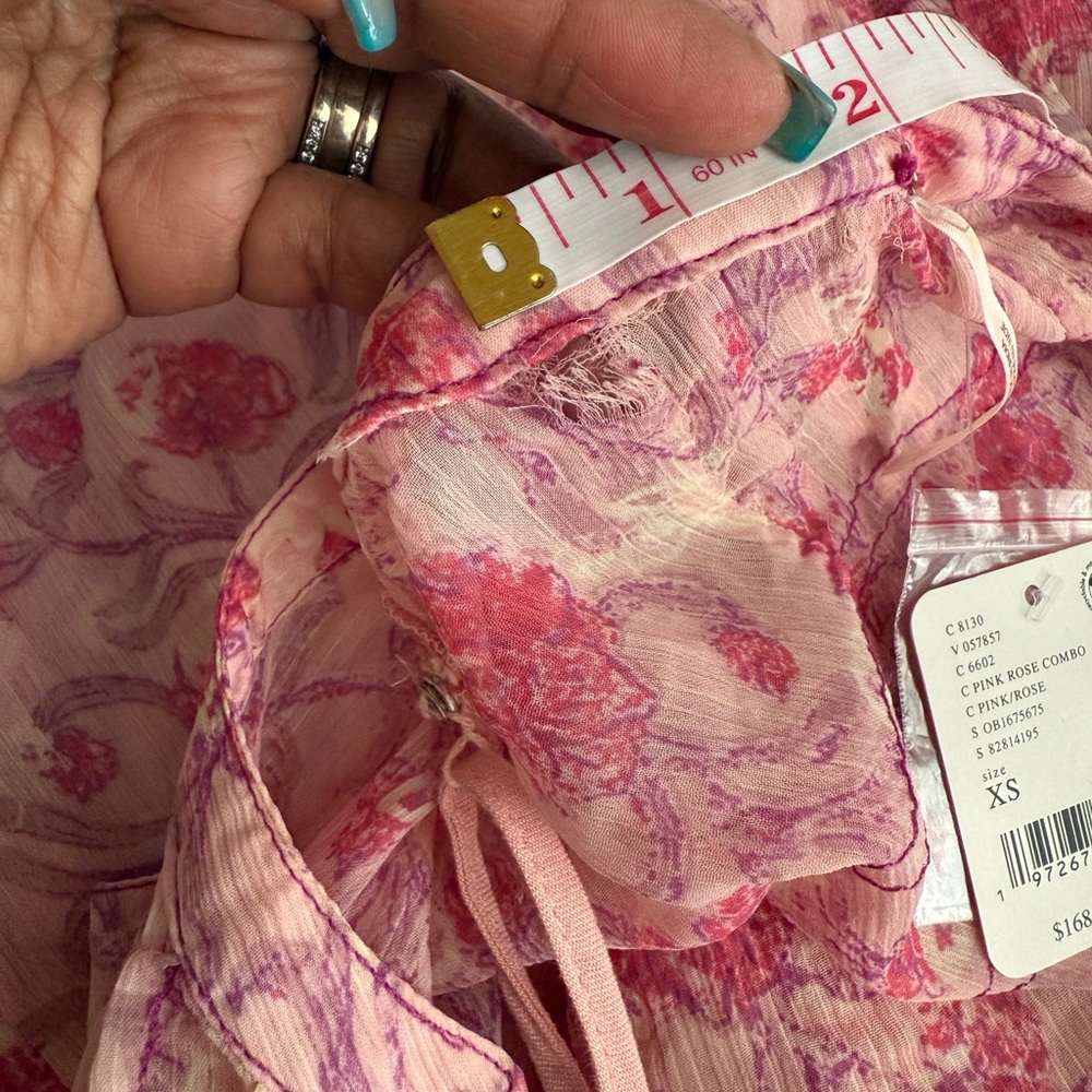 Free People Pink and White Pleated Tiered Sundress with Bishop Sleeves - Picture 12 of 14